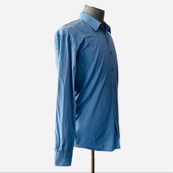 HUGO BOSS Blue Button Front Long Sleeve Slim Fit Men’s Cotton Dress Shirt - Picture 2 of 6